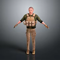 Male Game Film Character In Green Shirt Brown Tactical Vest Khaki Pants With Outstretched Arms