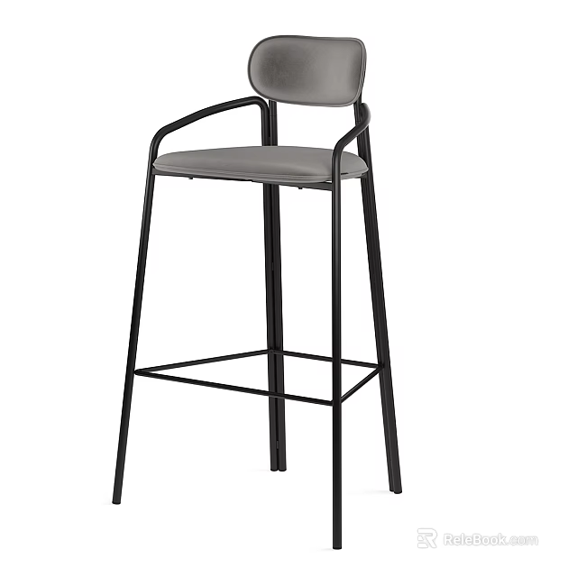 Modern Style Bar Stool With Black Metal Frame Gray Seat And Armrests 3d model 
