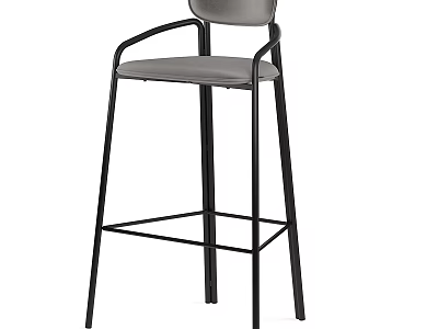 Modern Style Bar Stool With Black Metal Frame Gray Seat And Armrests 3d model