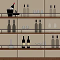 Multi Tiered Wine Rack With Wine Bottles Glasses And Decanter On Shelves