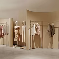 Modern Clothing Store Interior With Mannequins Hangers Display Shelves And Comfortable Sofa