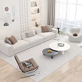 Modern Living Room Beige Sofa Coffee Table Set With Round Tables Floor Lamp And Decor