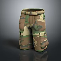 Camouflage Cargo Shorts With Belt And Multiple Utility Pockets Design 3d model