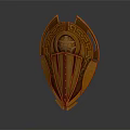 Ornate Golden Shield With Central Circular Ornament And Intricate Carvings