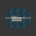 Cartoon Scene With Blue Circular Platform Red Train Carriages Platform Sign And Railway Tracks