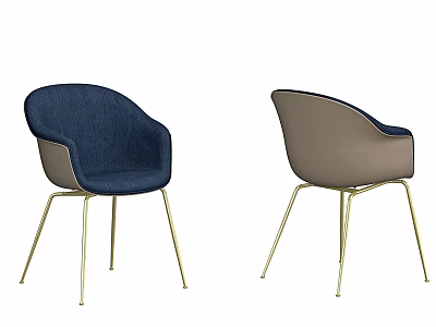 Modern Navy Blue and Light Gray Accent Chairs with Armrests and Golden Metal Legs 3d model