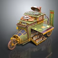 Vintage Functional Mobile Cart Featuring Spice Jars Bread Display Open Shelves And Canopy