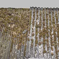 Industrial Equipment Corrugated Metal Roof Covered With Green Moss And Debris