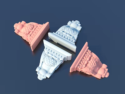Decorative Carved Sculptures In Pink And White With Intricate Patterns For Architecture 3d model
