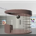 Modern Interior Showroom With Round Counter Display Shelves And Decorative Ceiling Lighting