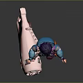 Game And Movie Character With Purple Hair Blue Hoodie Holding Round Device And Pink Shoes