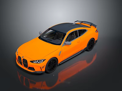 Sleek Orange Sports Car With Black Roof Rear Spoiler And Black Wheels 3d model