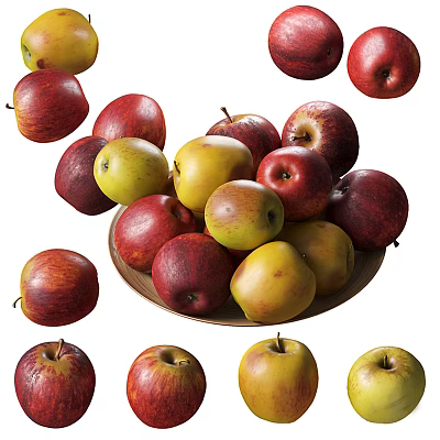 Fresh Ripe Red and Yellow Apples in a Bowl on White Background with Healthy Fruits 3d model