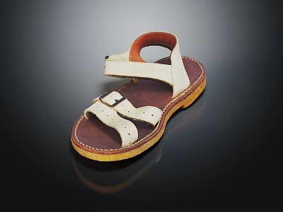 Leather Sandals with Beige Straps and Brown Sole Simple Buckle Design Casual Summer Footwear 3d model