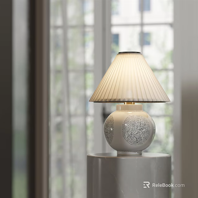 Elegant White Ceramic Table Lamp With Pleated Lampshade And Spherical Base 3d model