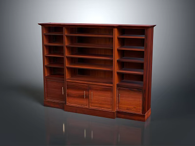 Classic Wooden Bookcase With Multiple Open Shelves And Bottom Storage Cabinets for Home 3d model