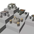 Outdoor Landscape Seats With Stone Design And Various Table Stool Combinations 3d model