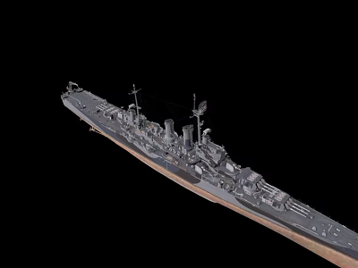 Detailed Warship With Gray Hull Main Guns Mast And Deck On Black Background 3d model