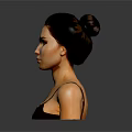 3D Rendered Game Female Character With Short Black Hair Black Tank Top And Tattooed Skin