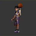 Cartoon Basketball Player In Purple Jersey Holding Ball On Wooden Floor