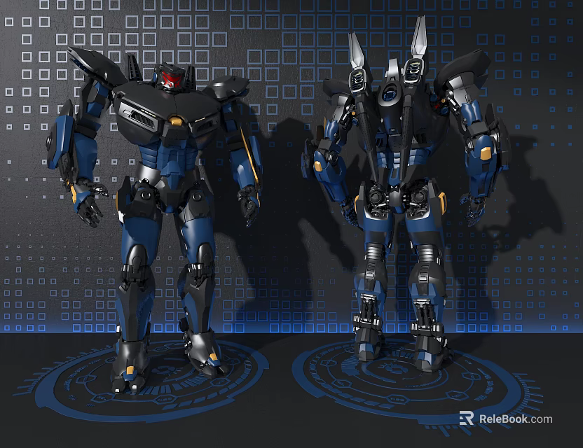 Ornament Decor Combination with Blue Black Robot Models Mechanical Design Decorative 3d model 