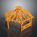Orange Wooden Gazebo Frame Structure With Intricate Roof Support Beams