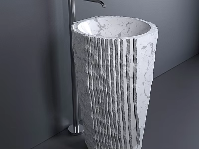Modern Marble Pedestal Washbasin With Striped Design And Chrome Faucet 3d model