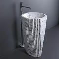 Modern Marble Pedestal Washbasin With Striped Design And Chrome Faucet