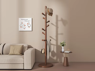 Cozy Living Room With Sofa Coat Rack Side Table And Art 3d model