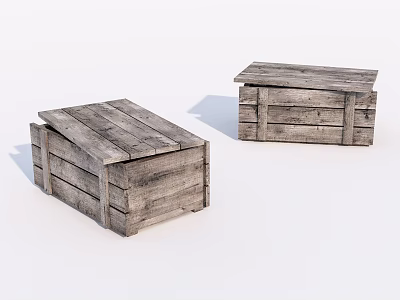 Two Rustic Wooden Crate Stools Featuring Natural Wood Grain Texture 3d model