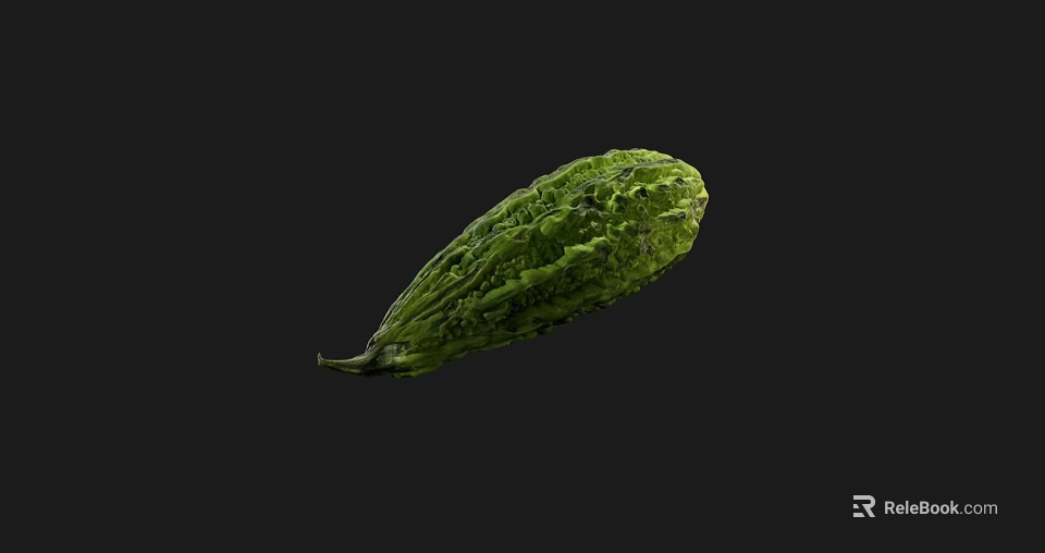 Fresh Green Bitter Melon With Textured Skin On Black Background 3d model 