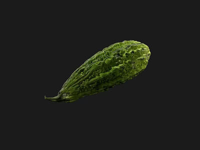 Fresh Green Bitter Melon With Textured Skin On Black Background 3d model