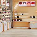 Stylish Cosmetics Store Interior With Lipstick Displays Shelves And Decorative Lighting Fixtures