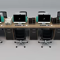 Multiple Office Desks With Computer Monitors Ergonomic Chairs And Office Supplies