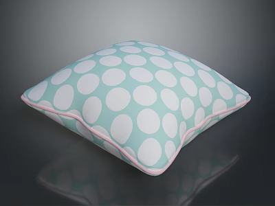 Square Light Blue Decorative Cushion With White Polka Dots And Pink Trim 3d model
