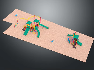 Safe Colorful Playground Equipment With Slides Climbing Structures In Sand Play Area 3d model