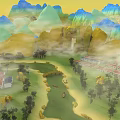 Traditional Chinese Landscape Garden Featuring Misty Colorful Mountains Gentle Streams Wooden Bridges And Peaceful Villages