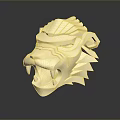 Golden Lion Head Sculpture Featuring Geometric Design And Shiny Metallic Surface