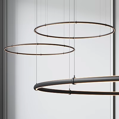Sleek Modern Black Circular Ring Chandelier Hanging Against White Background 3d model