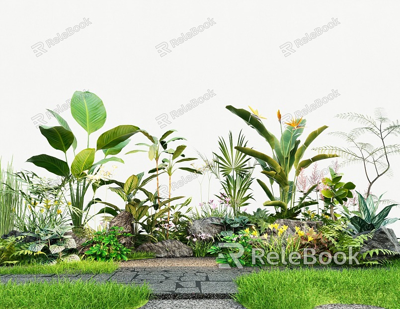 Plant Flowers and Plants Flower Mirror Group Courtyard Landscape Sketches Plant Combination Green Plant Pile model