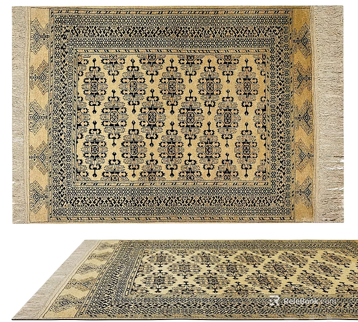 Classic Square Rug With Intricate Geometric Pattern Beige Background Black Motifs 3d model