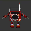 Red Radio Style Robot With Antenna Speaker Arms And Decorative Patterns