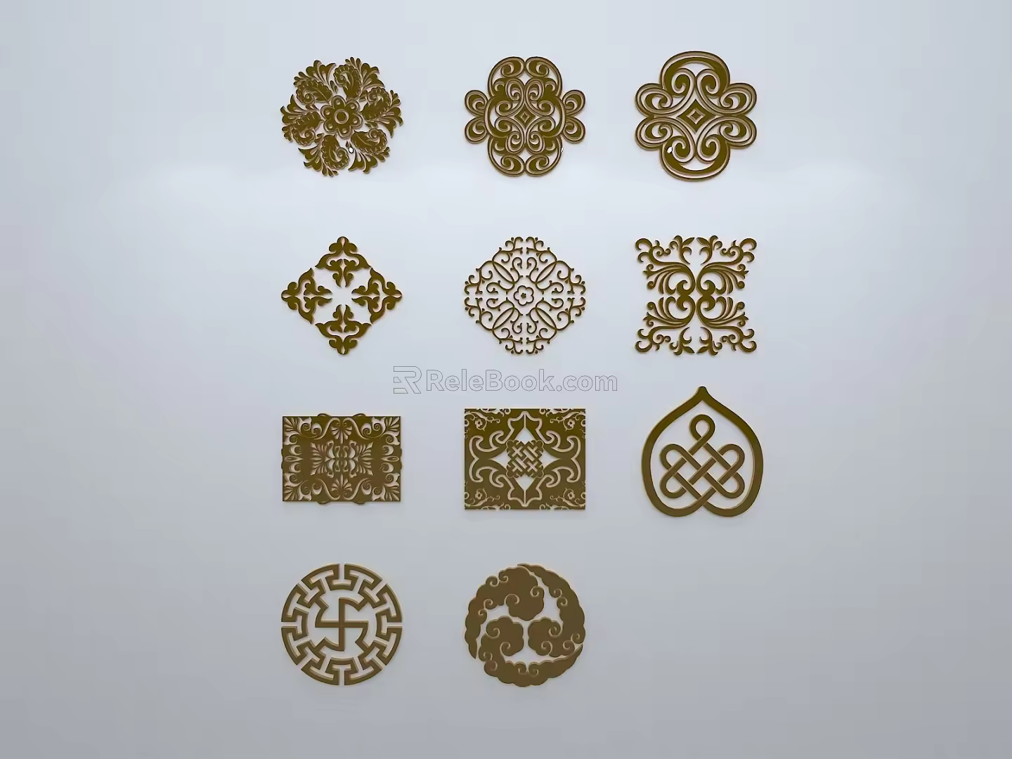 Chinese-style window grilles silhouette pane window sill border openwork window 3d model