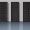Three Black Hinged Doors With Geometric Pattern In Modern Interior Design 3d model