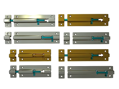 Various Silver And Gold Door Bolts With Different Designs For Home Security 3d model