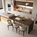 Modern Kitchen Bar Interior With Dining Table Chairs Fresh Fruits And Cabinets