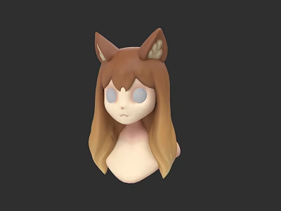 3D Model of Woman with Long Brown Hair Cat Ears and Blue Eyes 3d model