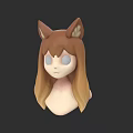 3D Model of Woman with Long Brown Hair Cat Ears and Blue Eyes