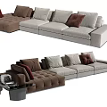 Modern Sectional Sofa In Brown And Light Gray With Throw Pillows And Side Table 3d model