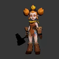 Vibrant Cartoon Female Character With Chick Creature On Head Orange Hair And Hammer